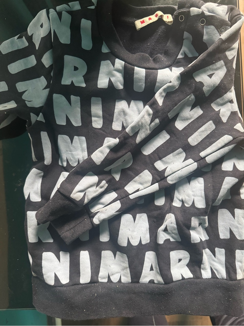 Marni Black Sweatshirt with Light Gray All-Over Letter Print